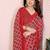 red geometric print georgette saree with lace border & blouse piece
