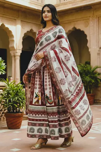 Navratri Ajarakh Print Rayon Semi Stitched Lehenga Choli & Unstitched Blouse With Dupatta