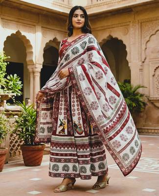 Navratri Ajarakh Print Rayon Semi Stitched Lehenga Choli & Unstitched Blouse With Dupatta 3
