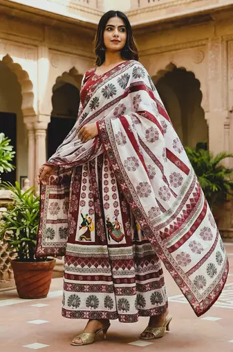 Navratri Ajarakh Print Rayon Semi Stitched Lehenga Choli & Unstitched Blouse With Dupatta