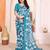blue floral georgette saree with lace border & blouse piece