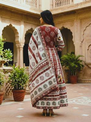 Navratri Ajarakh Print Rayon Semi Stitched Lehenga Choli & Unstitched Blouse With Dupatta 4