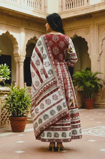 Navratri Ajarakh Print Rayon Semi Stitched Lehenga Choli & Unstitched Blouse With Dupatta