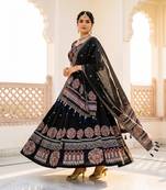 Navratri Ajarakh Print Rayon Semi Stitched Lehenga Choli & Unstitched Blouse With Dupatta
