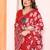 red floral georgette saree with lace border & blouse piece