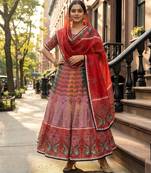 Navratri Ajarakh Print Rayon Semi Stitched Lehenga Choli & Unstitched Blouse With Dupatta