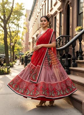 Navratri Ajarakh Print Rayon Semi Stitched Lehenga Choli & Unstitched Blouse With Dupatta 3