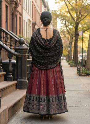 Navratri Ajarakh Print Rayon Semi Stitched Lehenga Choli & Unstitched Blouse With Dupatta 3