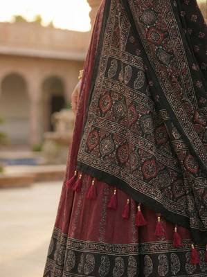Navratri Ajarakh Print Rayon Semi Stitched Lehenga Choli & Unstitched Blouse With Dupatta 4