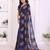 blue floral georgette saree with lace border & blouse piece