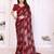 maroon floral georgette saree with lace border & blouse piece