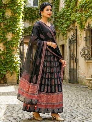 Navratri Ajarakh Print Rayon Semi Stitched Lehenga Choli & Unstitched Blouse With Dupatta 3