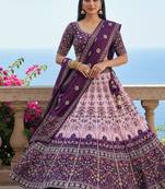 Navratri Ajarakh Print Rayon Semi Stitched Lehenga Choli & Unstitched Blouse With Dupatta