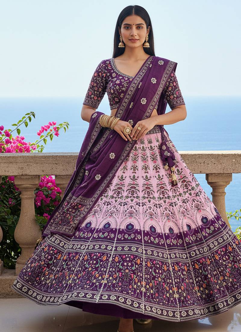 Navratri Ajarakh Print Rayon Semi Stitched Lehenga Choli & Unstitched Blouse With Dupatta
