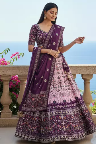 Navratri Ajarakh Print Rayon Semi Stitched Lehenga Choli & Unstitched Blouse With Dupatta