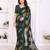 green floral georgette saree with lace border & blouse piece