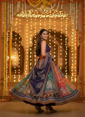 Navratri Ajarakh Print Rayon Semi Stitched Lehenga Choli & Unstitched Blouse With Dupatta 3