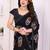 black floral georgette saree with lace border & blouse piece