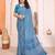 blue floral georgette saree with lace border & blouse piece