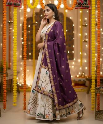 Navratri Ajarakh Print Rayon Semi Stitched Lehenga Choli & Unstitched Blouse With Dupatta 2