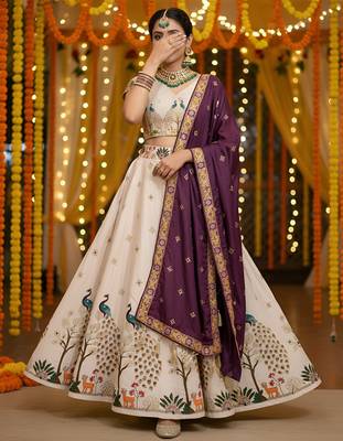 Navratri Ajarakh Print Rayon Semi Stitched Lehenga Choli & Unstitched Blouse With Dupatta 3