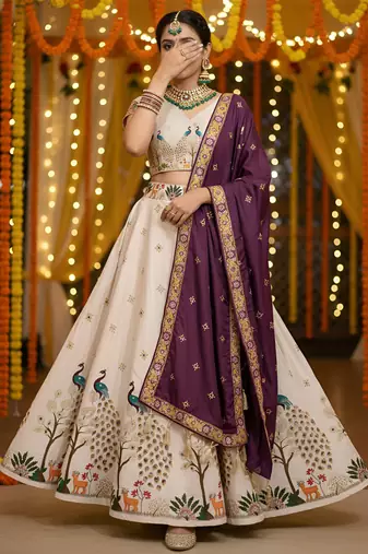 Navratri Ajarakh Print Rayon Semi Stitched Lehenga Choli & Unstitched Blouse With Dupatta