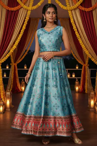 Ikkat Patola Print SemiStitched Satin Crop-Top choli