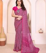 pink floral georgette saree with lace border & blouse piece
