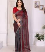 maroon embellished net saree with diamond lace border & blouse piece