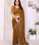 gold embellished net saree with diamond lace border & blouse piece