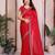 red embellished net saree with diamond lace border & blouse piece