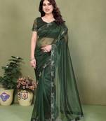 green embellished net saree with butterfly diamond lace border & blouse piece
