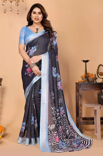 multicolor floral cotton silk saree with shimmer & blouse piece     elegant festive wear