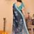 Blue floral cotton silk saree with shimmer & blouse piece – elegant festive wear