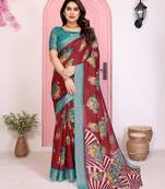 maroon floral cotton silk saree with shimmer & blouse piece – elegant festive wear