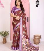 maroon floral cotton silk saree with shimmer & blouse piece     elegant festive wear