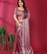 pink embroidered tissue saree with jimmy choo lace border & blouse piece