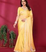  yellow embroidered tissue saree with jimmy choo lace border & blouse piece