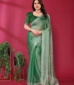 green embroidered tissue saree with jimmy choo lace border & blouse piece