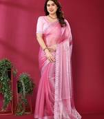 pink embroidered tissue saree with jimmy choo lace border & blouse piece