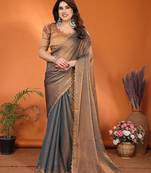grey elegant embellished chiffon saree with frendi chinese border & blouse piece