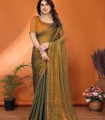 gold elegant embellished chiffon saree with frendi chinese border & blouse piece