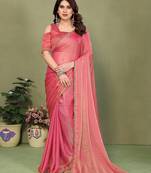 pink elegant embellished chiffon saree with frendi chinese border & blouse piece