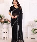 black embellished chiffon saree with diamond lace border – wedding & party wear