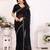black embellished chiffon saree with diamond lace border – wedding & party wear