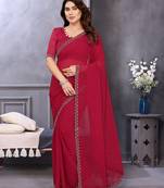 maroon embellished chiffon saree with diamond lace border – wedding & party wear