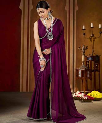 Party wear new rangoli silk wine color saree with blouse and stone lace border 2