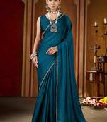 Party wear new rangoli silk rama color saree with blouse and stone lace border