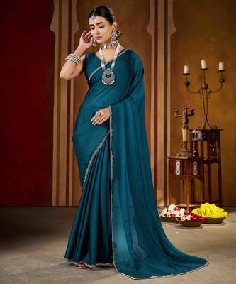 Festive rama green rangoli silk saree with beads lace design 2