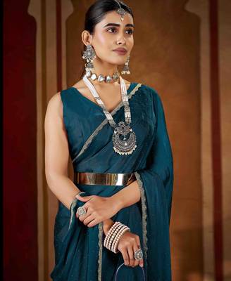 Festive rama green rangoli silk saree with beads lace design 5